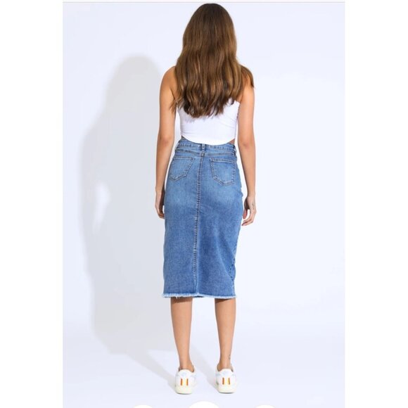 Rewash Denim Fringe Front Slit Midi Skirt size 1 / 25 - Picture 2 of 5
